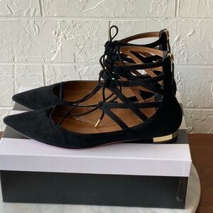 AQUAZURRA Black Suede Lace-Up Flats